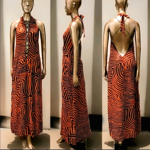 Boutique Dresses & Skirts - NWT Sexy Retro Halterneck Lace-Up Printed Festival Ibiza Maxi Dress Sz M